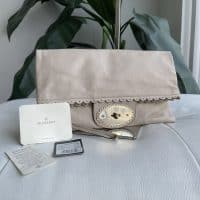 Mulberry Cookie Clutch in Pebbled Beige Soft Matte Leather with shiny gold hardware