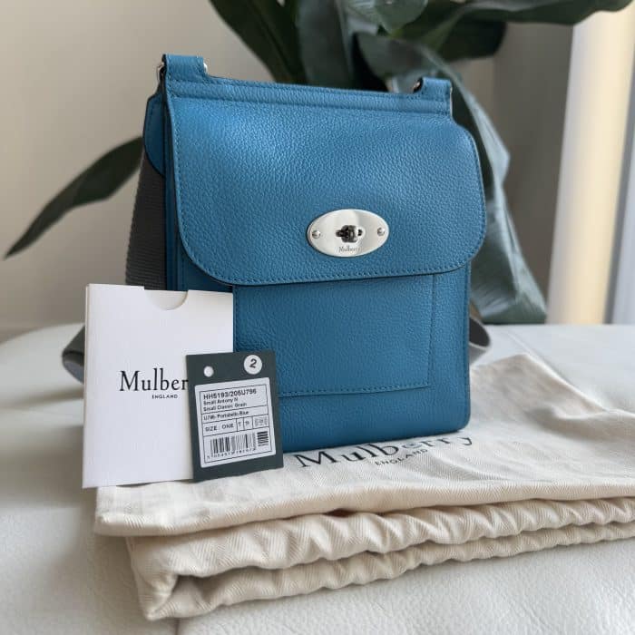 Mulberry Small Antony in Portobello Blue with silver