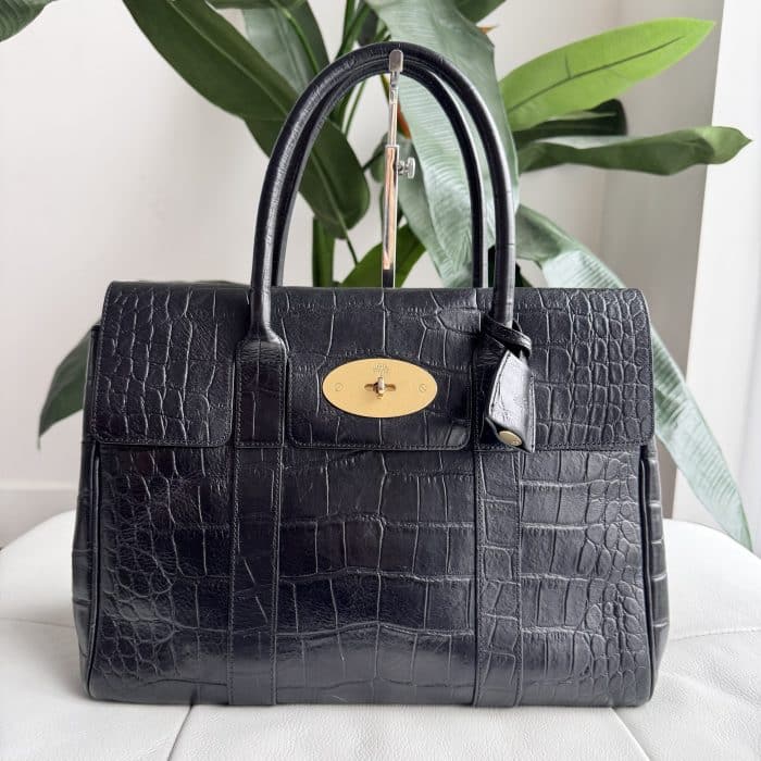 Mulberry Black Croc Embossed Heritage Bayswater with Gold/Brass tone hardware