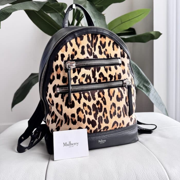 Mulberry Kenrick Backpack in Black Calf & Leopard hair - silver hardware