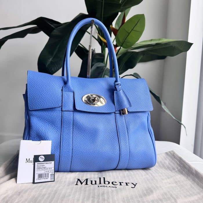 Mulberry Classic Bayswater in Cornflower Blue Heavy Grain with gold hardware